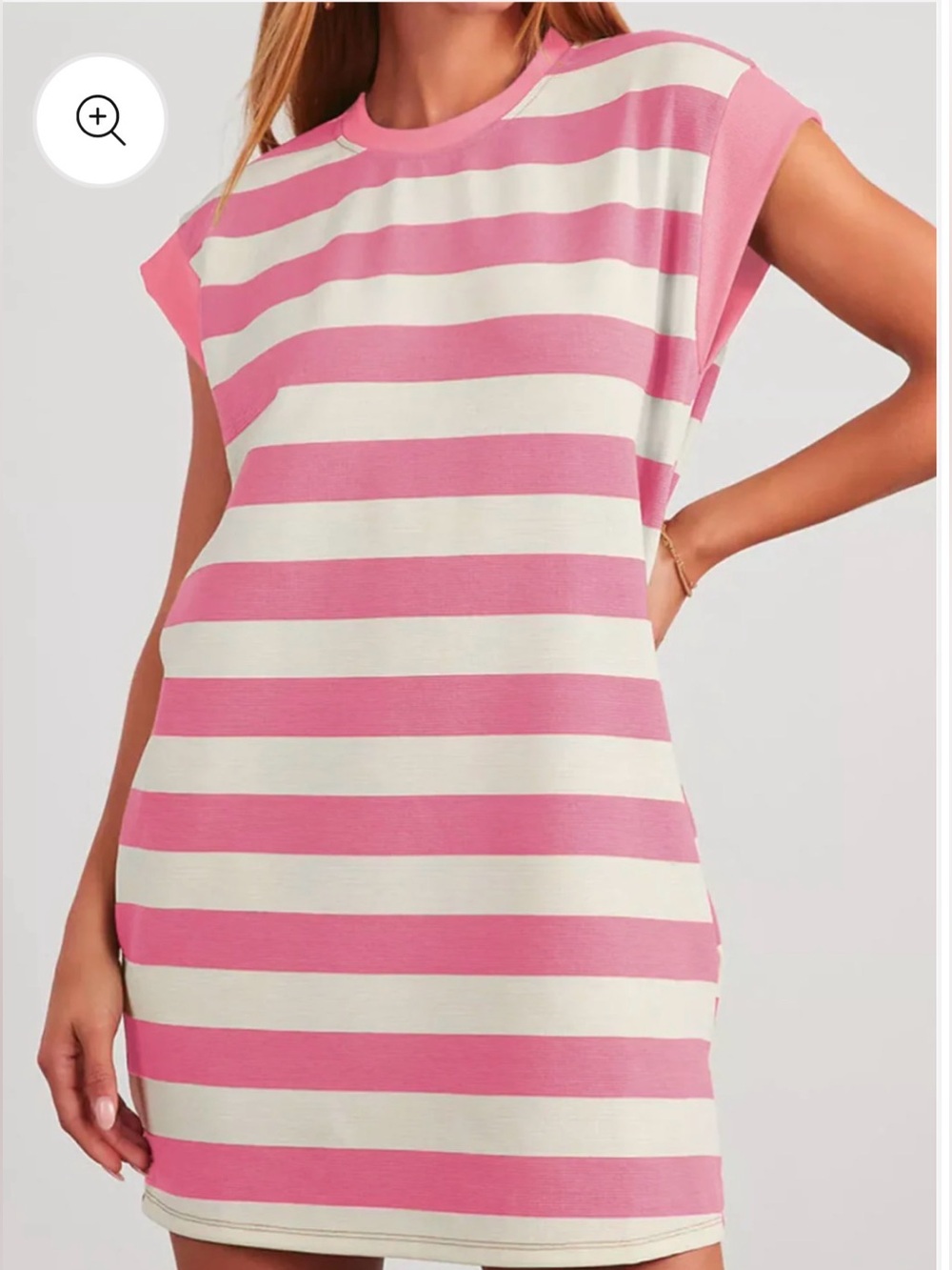 Stripe Cap Sleeve Pocketed Shift Dress Size Medium - C54-051